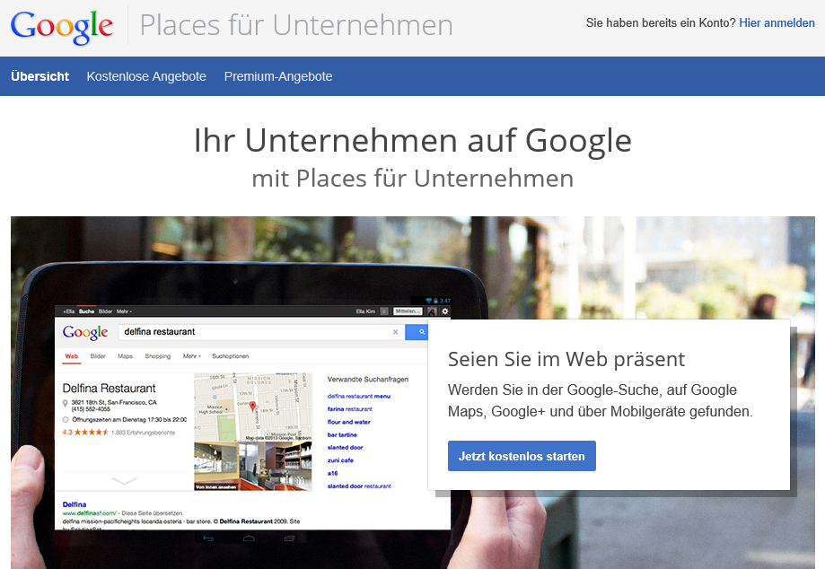 Schritt 2 - Einstiegsseite Google Places