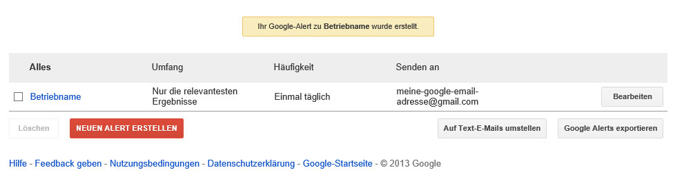Schritt 4 - Google Alerts verwalten