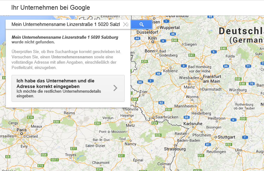 Places: Unternehmenssuche mit Adressangabe