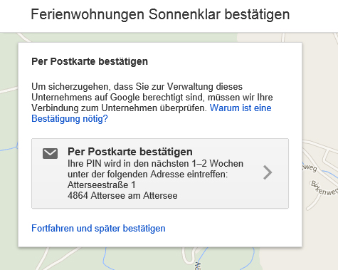 Google my Business Eintrag per Postkarte bestätigen