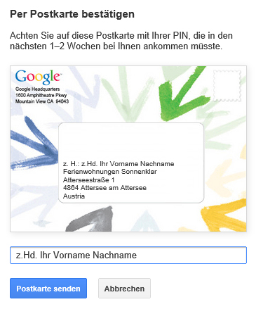 MyBusiness Postkarte beschriften