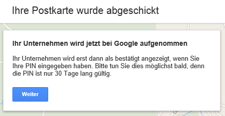 Google my Business Postkarte versendet