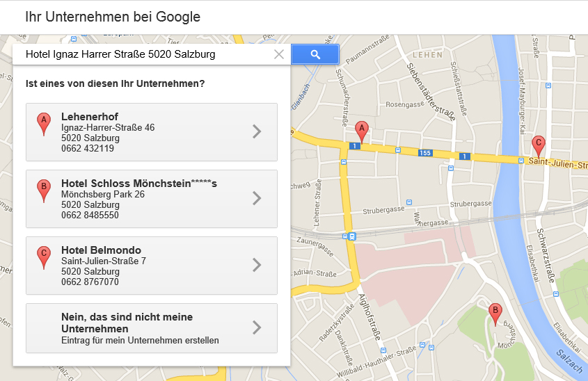 Google my Business Eintrag bereits vorhanden