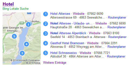 Lokale Suchergebnisse bei Bing - Bing Places Einträge